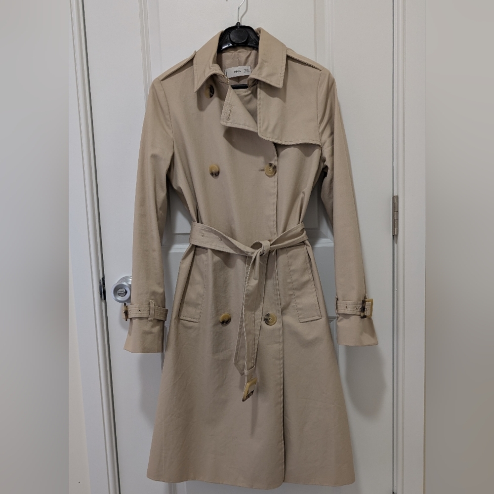 Mango Beige Double-Breasted Trench Coat with Belt